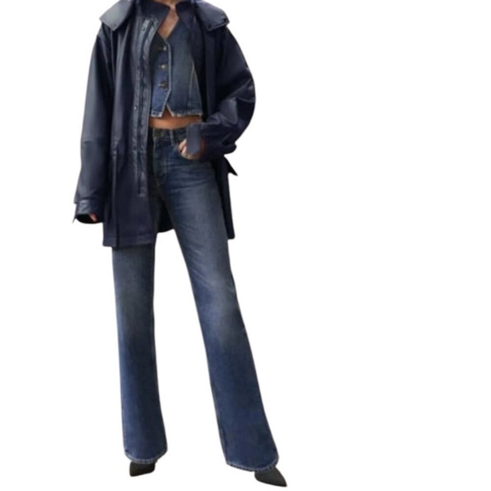 Zara The High Waist Slim Fit Straight Leg Button Fly Jeans Medium Blue SZ 8 NEW